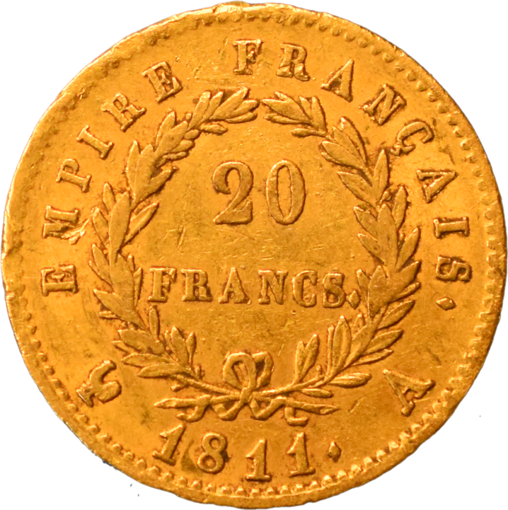 20 francs Napoléon 1811 A TTB revers