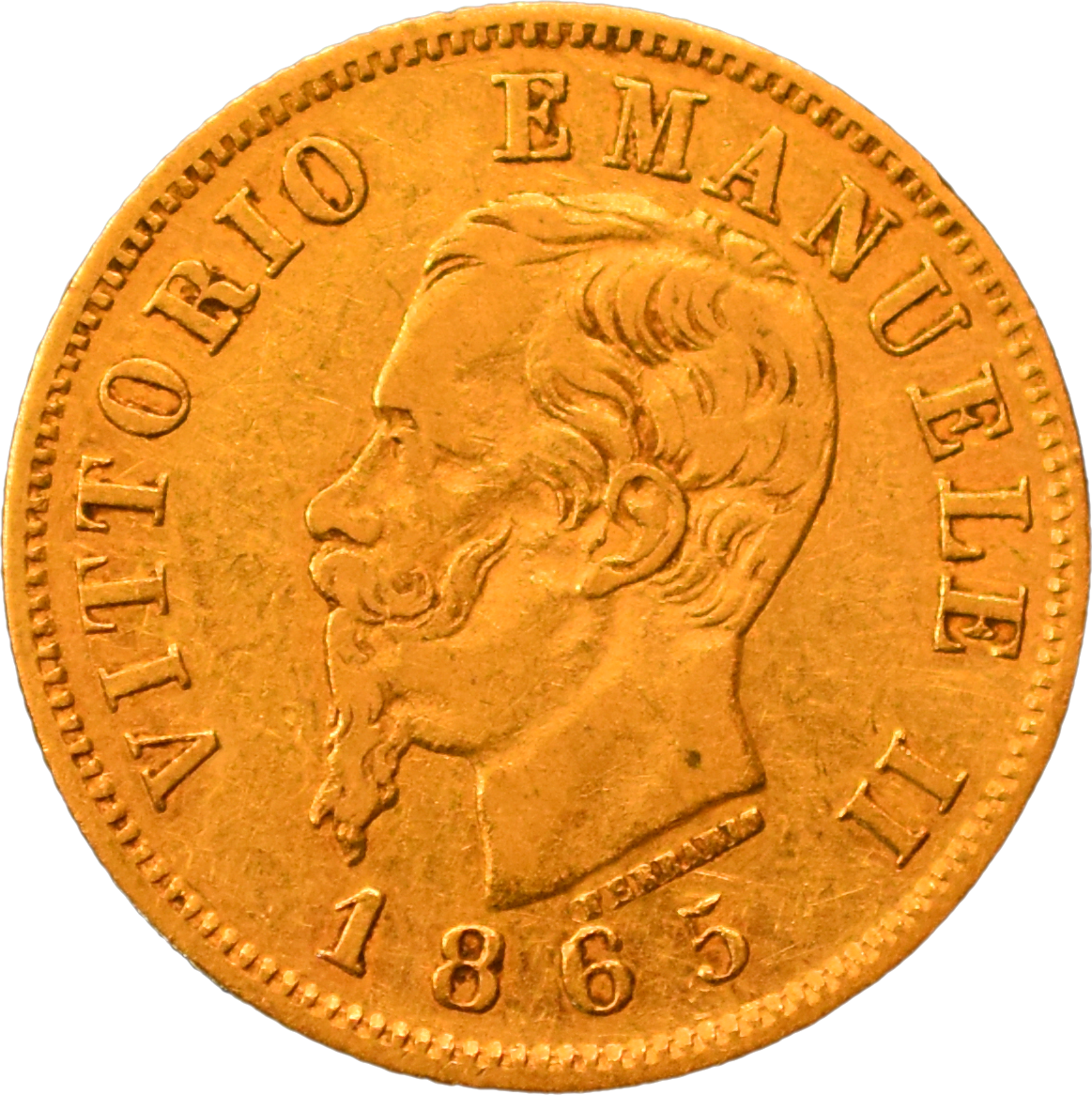 10 lire Vittorio Emanuele II 1865 TB+ droit