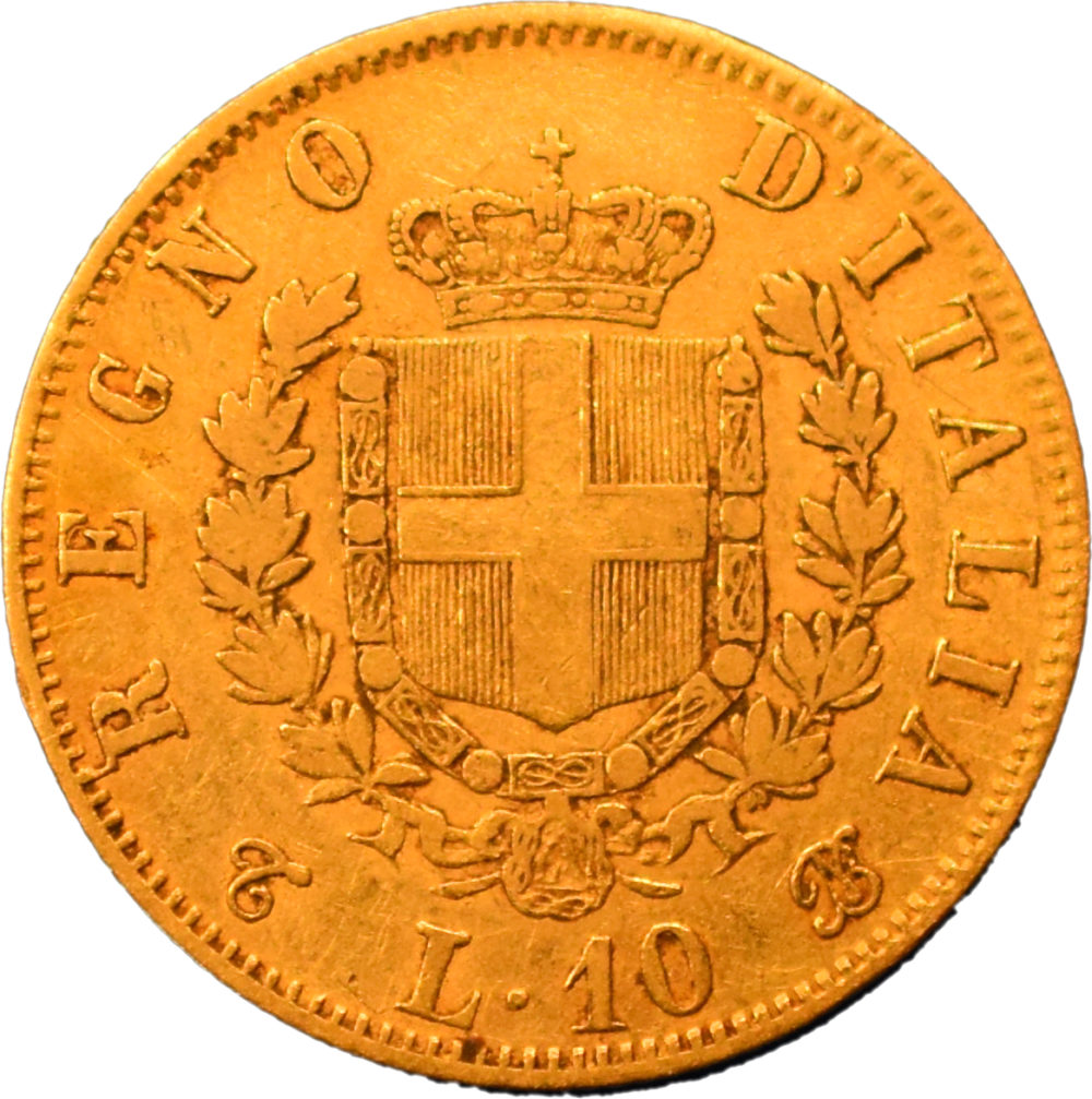 10 lire Vittorio Emanuele II 1865 TB+ revers