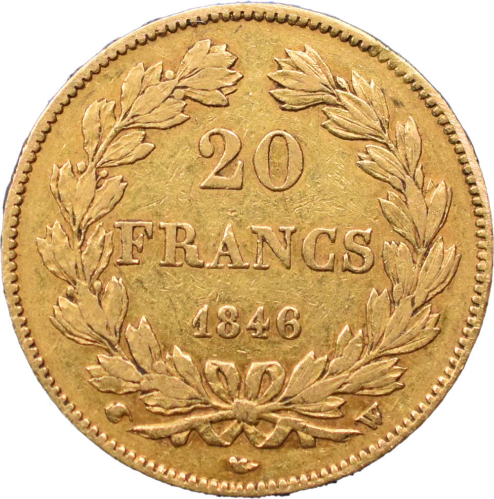 20 francs Louis-Philippe 1846 W TTB R3 revers