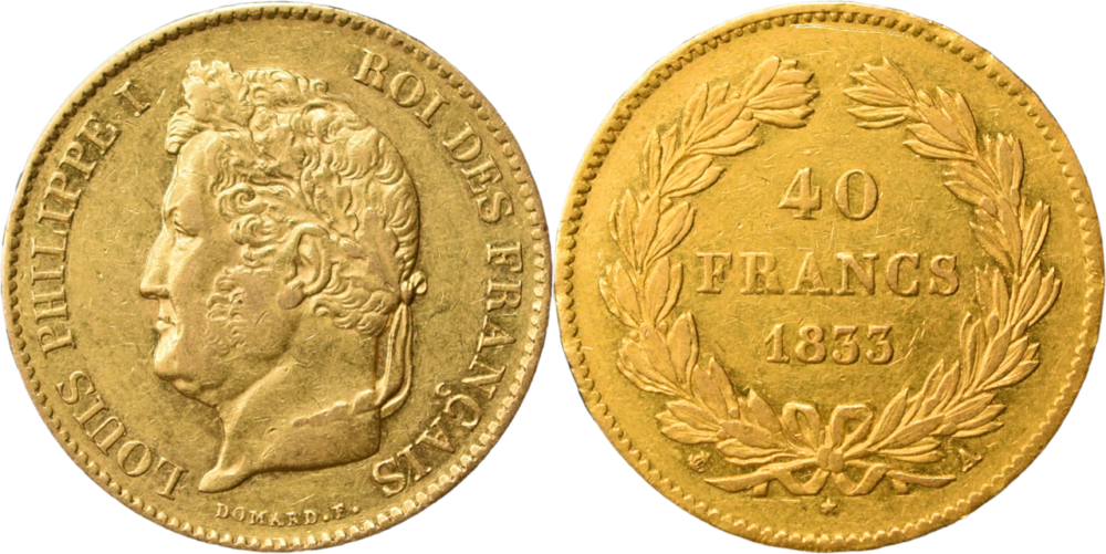 40 francs Louis-Philippe I 1833 A TTB droit et revers