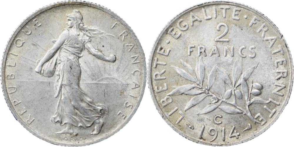 2 francs Semeuse C 1914 TTB droit et revers