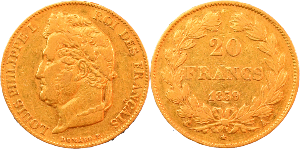 20 francs Louis-Philippe I 1839 A TTB droit et revers