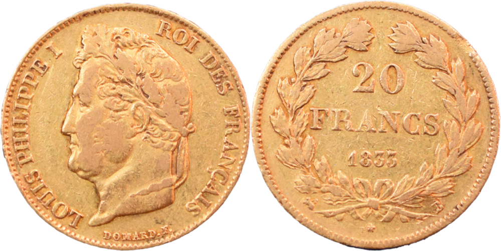 20 francs Louis-Philippe I 1833 B TTB droit et revers