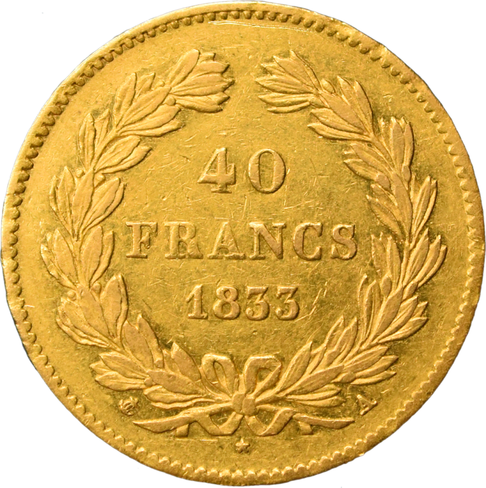 40 francs Louis-Philippe I 1833 A TTB revers