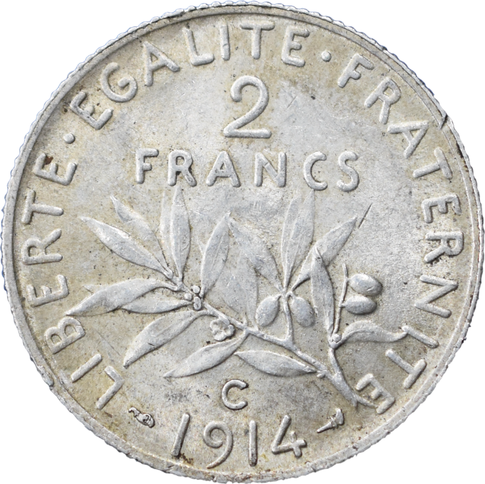 2 francs Semeuse C 1914 TTB revers