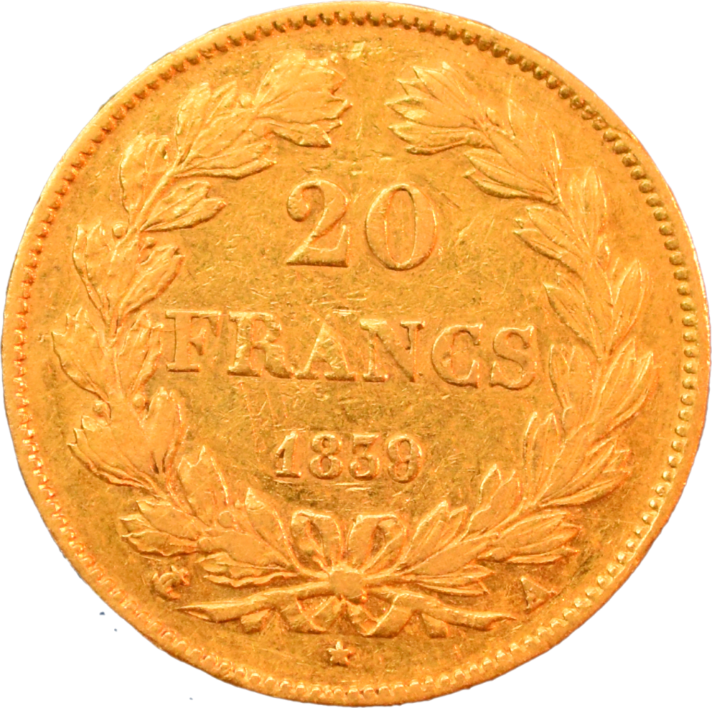 20 francs Louis-Philippe I 1839 A TTB revers