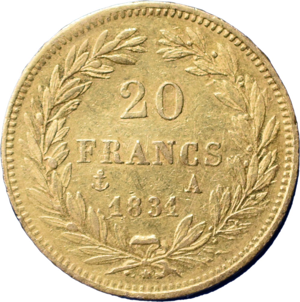 20 francs Louis-Philippe 1831 A TTB revers