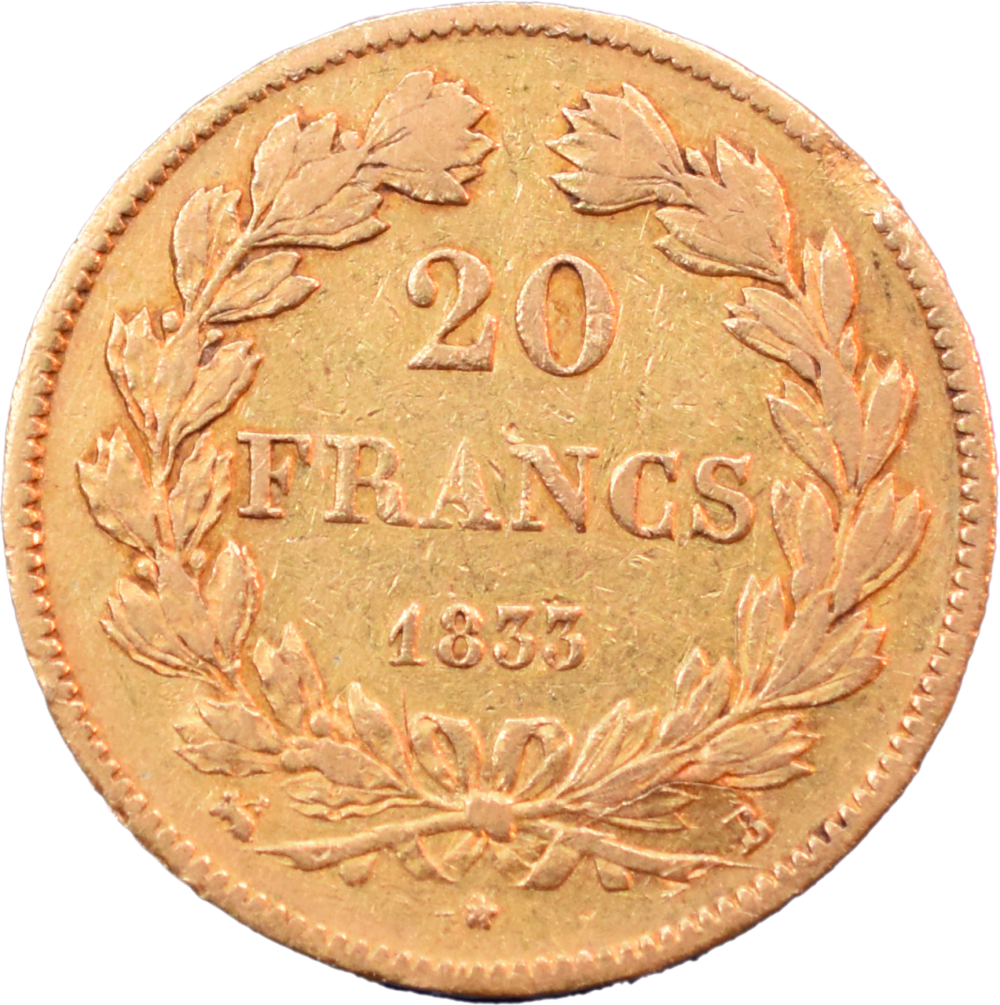 20 francs Louis-Philippe I 1833 B TTB revers