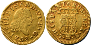 Demi Escudo Ferdinand VI 1758 M TTB droit et revers