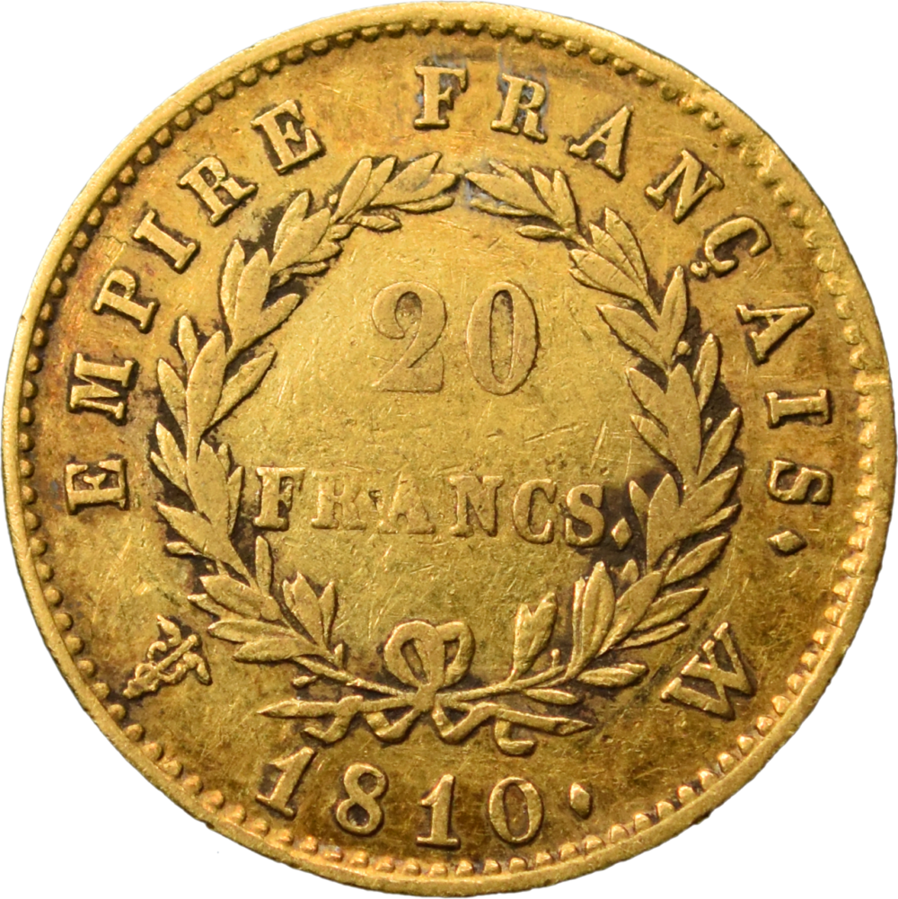 20 francs Napoléon 1810 W TB+ revers