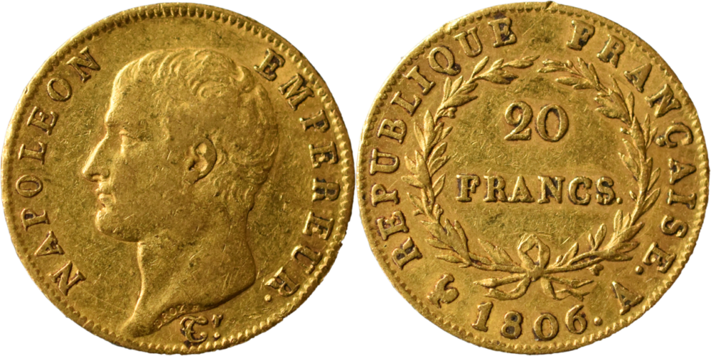 20 francs Napoléon Ier République tête nue selon disponibilité droit et revers