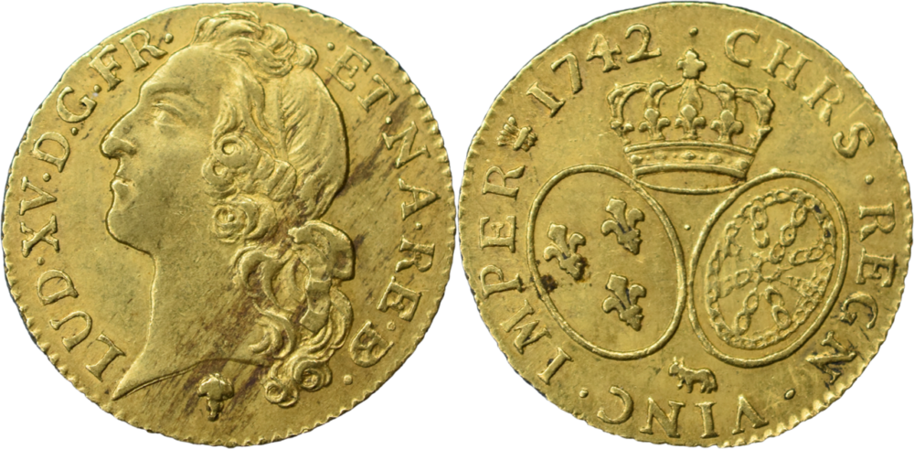 Louis d’or Louis XV 1742 Pau SUP au bandeau R3 droit et revers