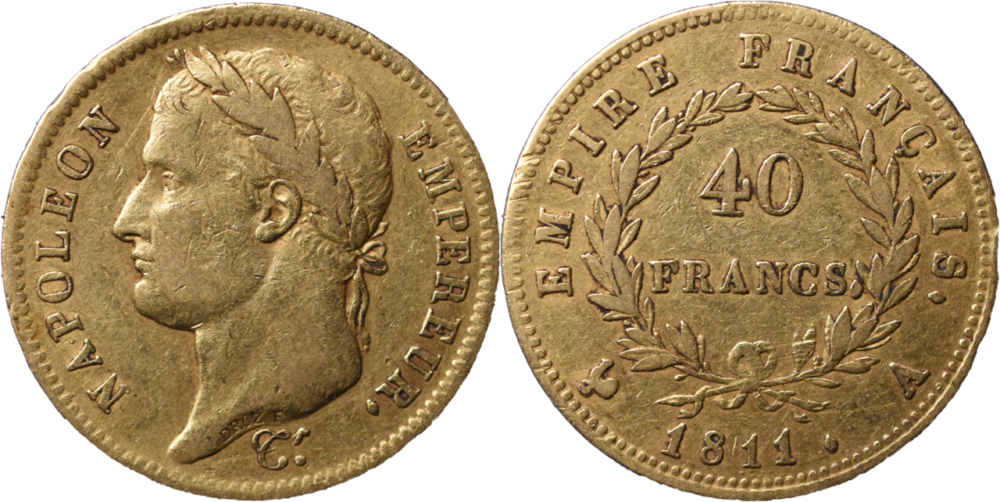 40 francs Napoléon tête laurée Empire Francais selon disponibilités droit et revers