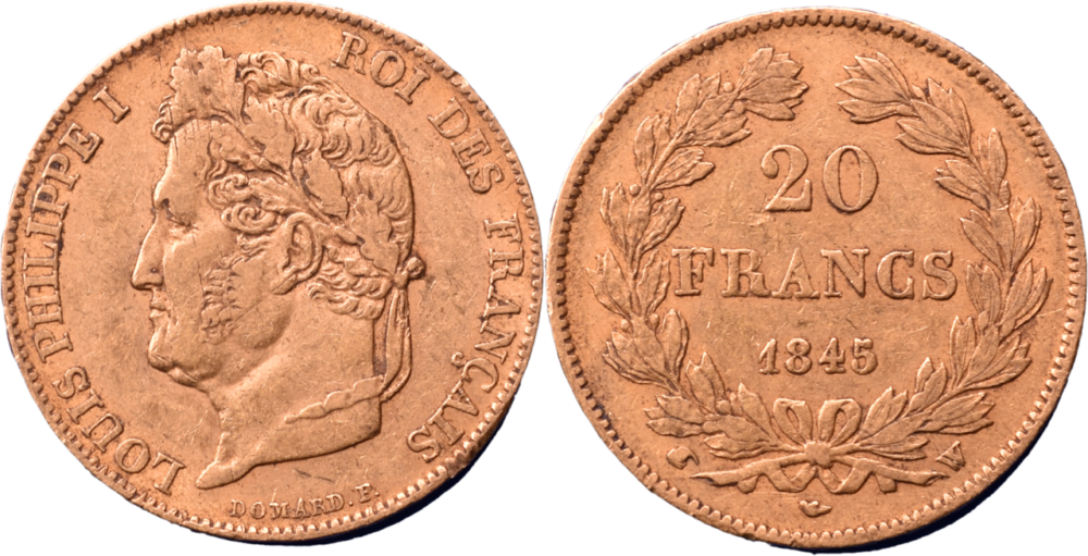 20 francs Louis-Philippe 1845 W TTB R2 droit et revers