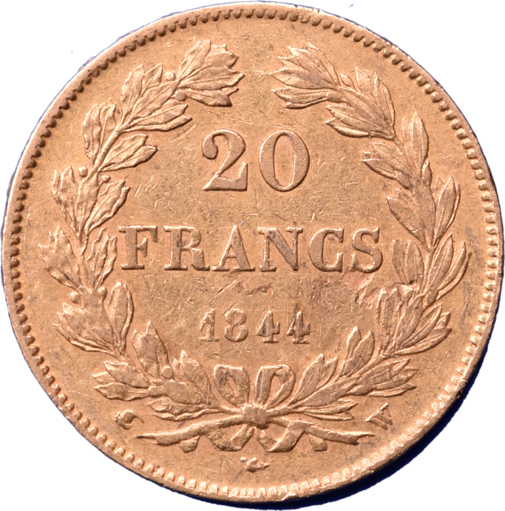 20 francs Louis-Philippe 1844 W TTB R1 revers