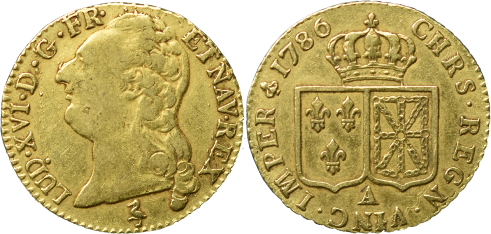 Louis XVI louis d’or aux écus accolés 1786 A TTB droit et revers