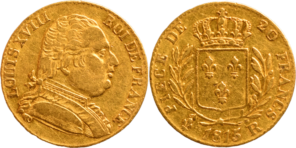 20 francs Louis XVIII 1815 R TTB droit et revers