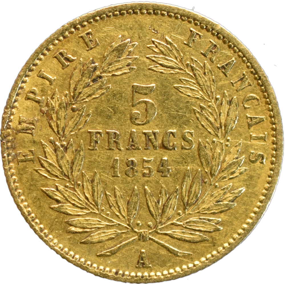 5 francs Napoléon III 1854 A petit module TTB+ tranche cannelée chocs R1 revers