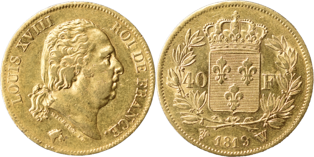 40 francs Louis XVIII 1819 W TTB R2 droit et revers