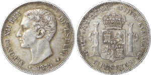 5 pesetas Alfonso XII préconstitutionnel droit et revers
