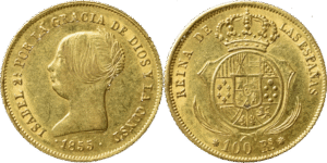 100 reales Isabelle II SUP premier portrait droit et revers