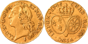 Louis d’or Louis XV 1745 W TTB au bandeau droit et revers