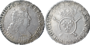 Ecu Louis XIV aux insignes 1703 H La Rochelle TTB R2 triple réformations droit et revers