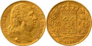 20 francs Louis XVIII 1824 Q TTB droit et revers