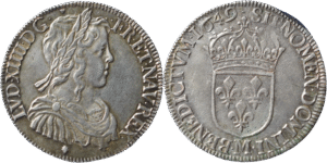 Demi écu Louis XIV à la meche longue 1649 M TTB+ droit et revers