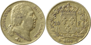 20 francs Louis XVIII 1819 Q TTB R1 droit et revers