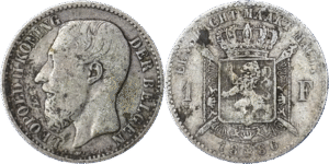 1 franc Belgique Leopold II français et néerlandais argent selon disponibilités droit et revers