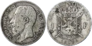 1 franc Belgique Leopold II français et néerlandais argent selon disponibilités droit et revers