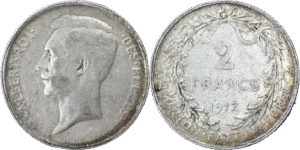 2 francs Belgique Albert Ier français et néerlandais argent selon disponibilités droit et revers