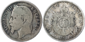 1 franc Napoléon III tête laurée argent selon disponibilités droit et revers