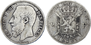 2 francs Belgique Leopold II français Wiener argent selon disponibilités droit et revers