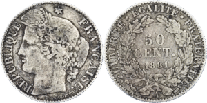 50 centimes Cérès argent selon disponibilité droit et revers