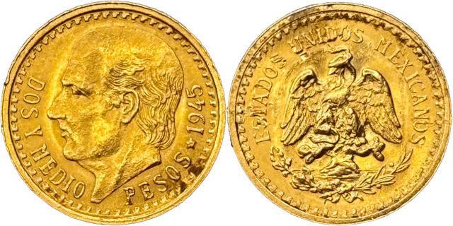 2,5 Pesos or Mexique selon disponibilité droit et revers