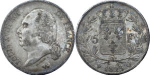 5 francs Louis XVIII 1823 Q TTB+ droit et revers