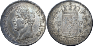 5 francs Charles X 1830 B TTB+ droit et revers