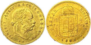 10 francs / 4 forint Franz Joseph I 1888 TTB+ droit et revers