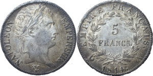 5 francs Napoléon Ier 1814 A TTB+ droit et revers