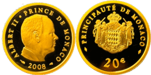 20 euros Monaco Albert II 2008 or droit et revers