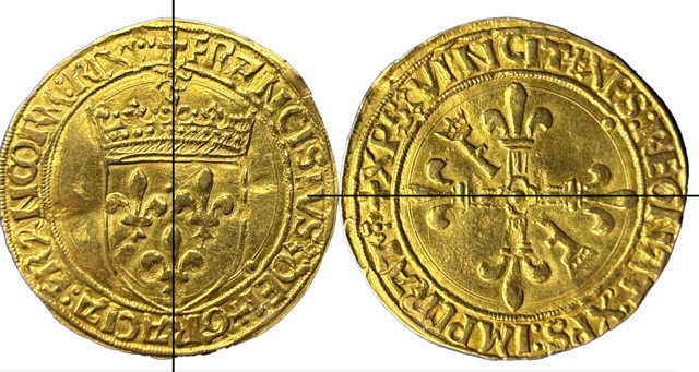 Ecu d’or au soleil François Ier 2e type Lyon orientation des coins