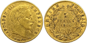 5 francs or Napoléon III selon disponibilités tête laurée droit et revers
