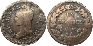 1 décime Dupré An8 AA hybride droit et revers