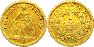 1 Peso or Chili 1860 S TTB droit et revers