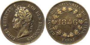 5 centimes Louis Philippe 1846 Essai TTB refonte des monnaies de cuivre droit et revers