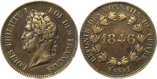 5 centimes Louis Philippe 1846 Essai TTB refonte des monnaies de cuivre droit et revers