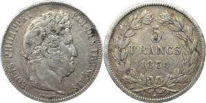 5 francs Louis Philippe 1834 Q TTB- droit et revers